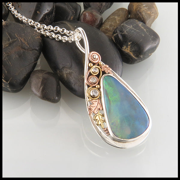 Custom Opal Pendant in Sterling Silver & Gold
