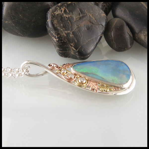 Custom Opal Pendant in Sterling Silver & Gold