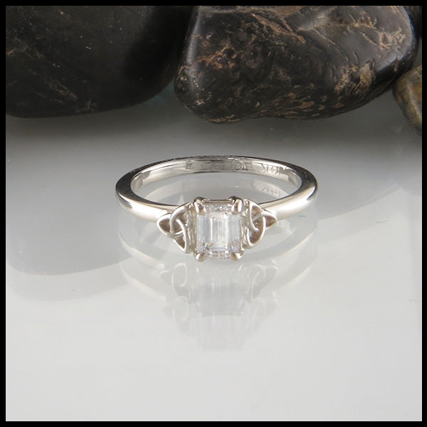 Emerald Cut Diamond Ring with Trinity Knots