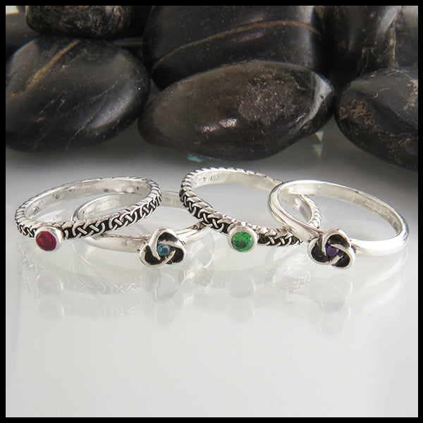 celtic knot birthstone stacking rings
