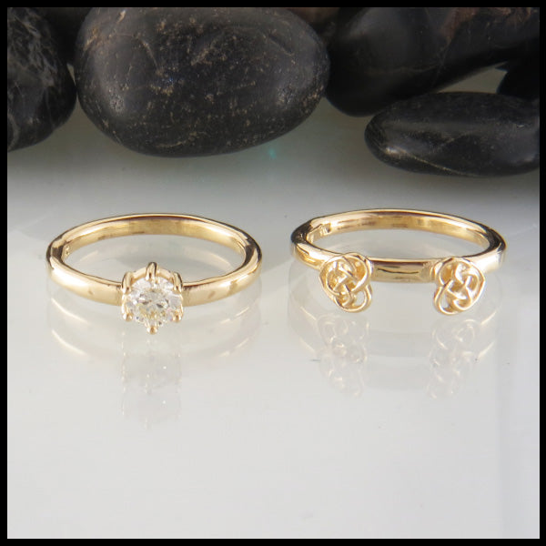 14K Diamond Engagement Ring with Robin's Heart Wedding Band