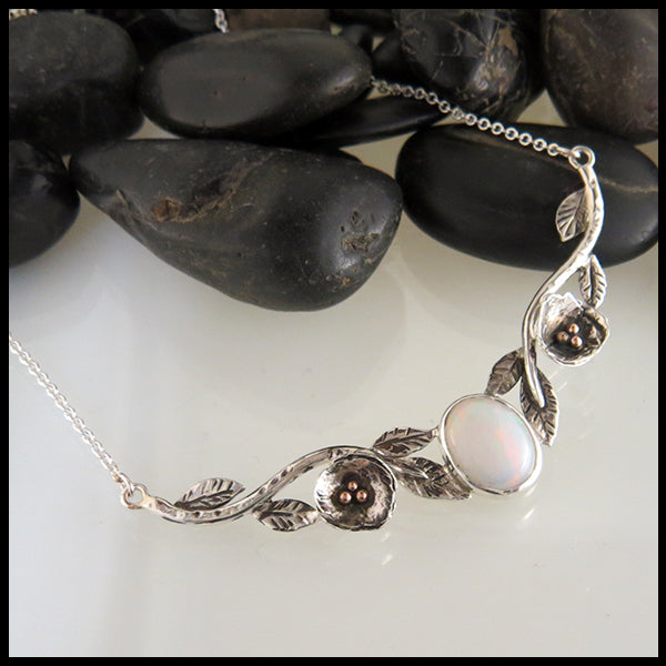 Custom Silver Flower Pendant with White Opal