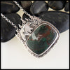 Bear and Salmon Pendant in Sterling Silver with Sunrise Chyrsocolla Cabochon