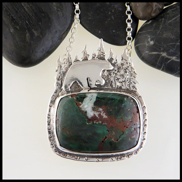 Custom Bear and Salmon Pendant in Sterling Silver