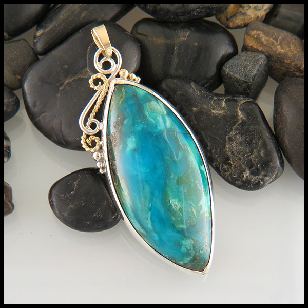 Marquise Turquoise Pendant in Silver and Gold