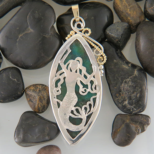 Marquise Turquoise Pendant in Silver and Gold