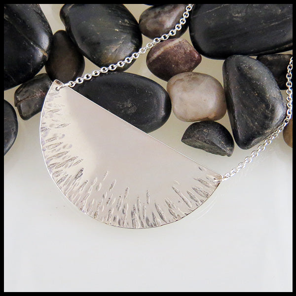 Large half-moon silver necklace
