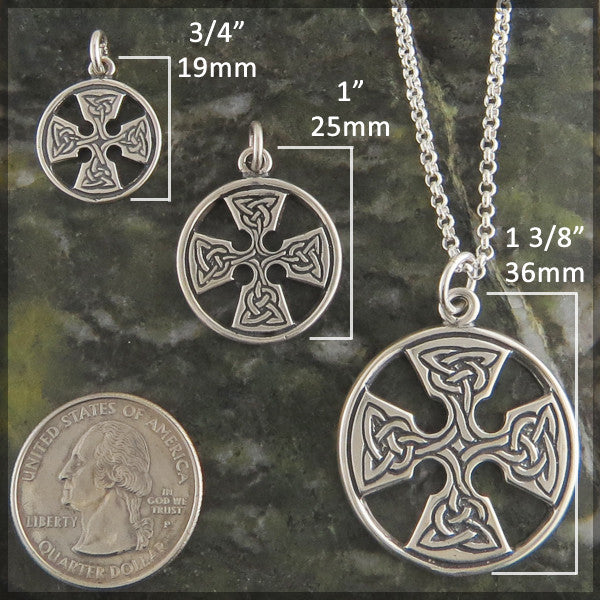 Round Medallion Equal Arm Celtic Cross in Sterling Silver measurements