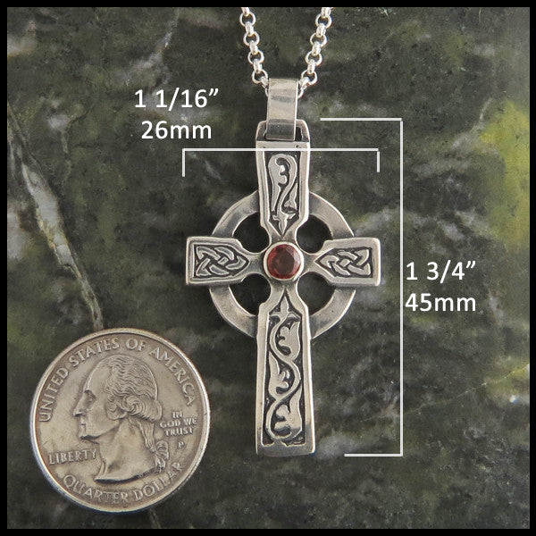 Walker Metalsmiths handcrafted Celtic Ivy Cross in Sterling Silver with Gemstones