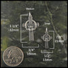 Medium cross measures 1 1/4" by 3/4" and Small cross measures 1/2" by 7/8"