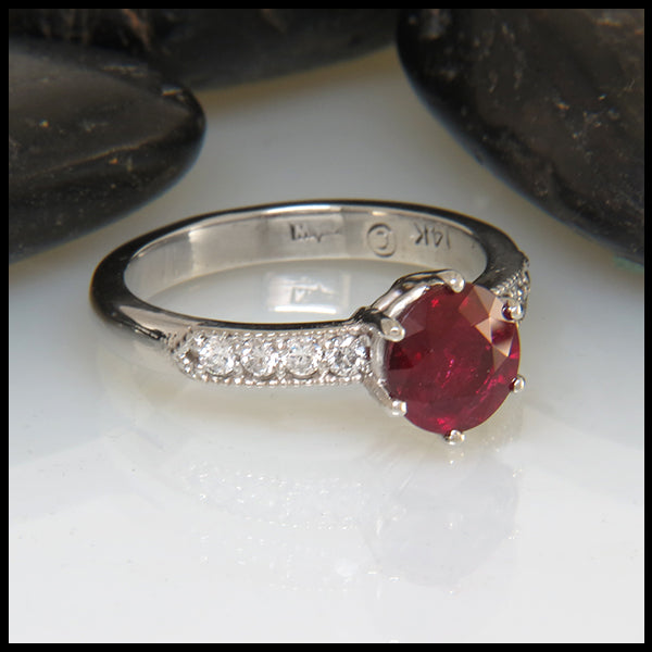 Ruby and Diamond Ring in White Gold