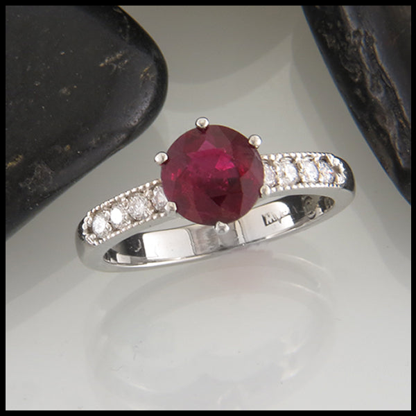 Ruby Solitaire with Diamond Band | Walker Metalsmiths