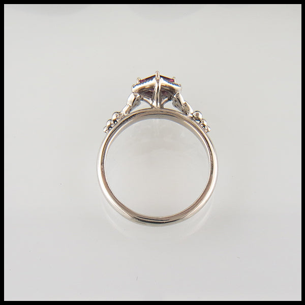 Profile View of Rhodelite Garnet trinity ring