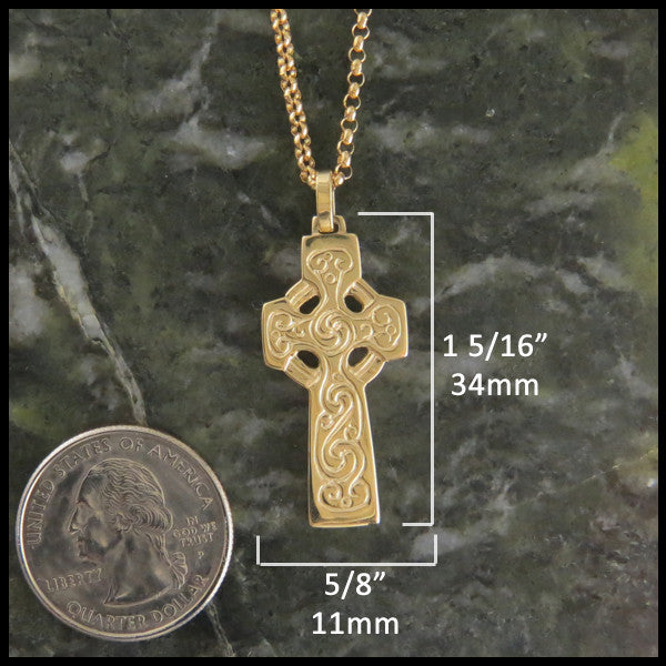 Double Sided Celtic Cross in 14K Gold measures 1 5/16" by 5/8"