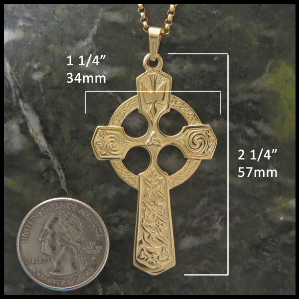Large Celtic Trinity and Dove Cross in 14K Gold with Gemstones