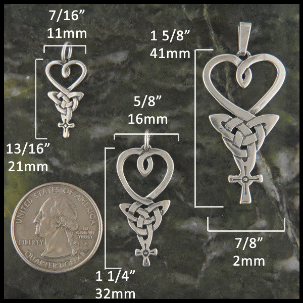 Heart, Triquetra, and Celtic Cross pendant in Sterling Silver