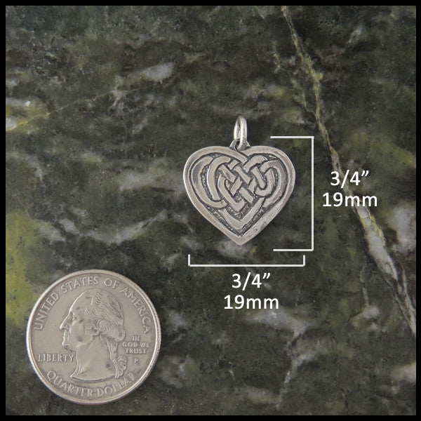 Small Celtic Heart knot necklace in Sterling Silver measures 3/4" by 3/4"