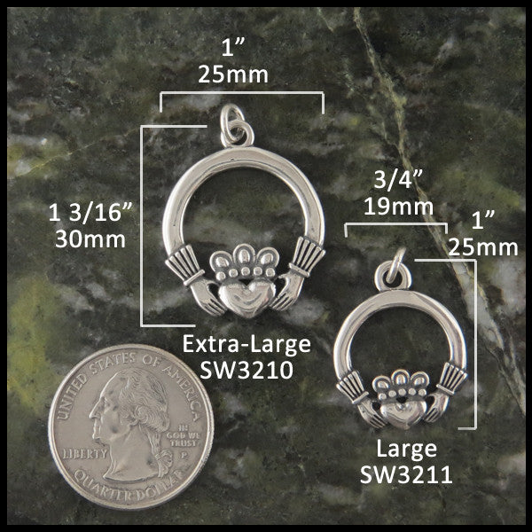Extra Large pendant measures 1 3/16" by 1" and Large pendant measures 1" by 3/4"
