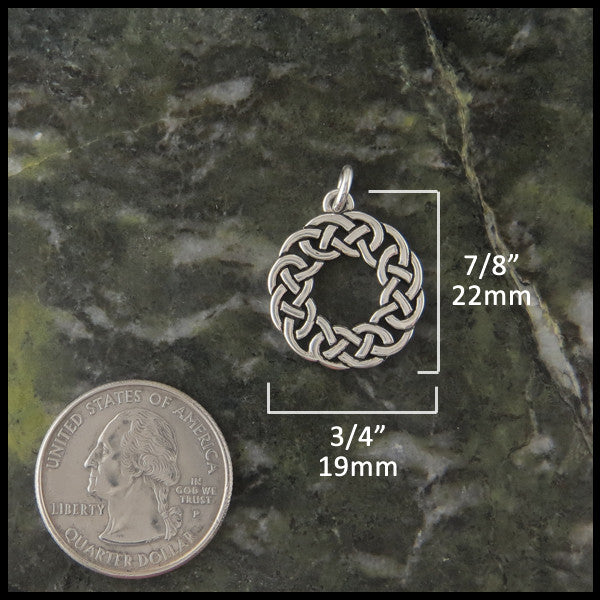 Joesphine's Knot pendant in Sterling Silver measures 7/8" by 3/4"