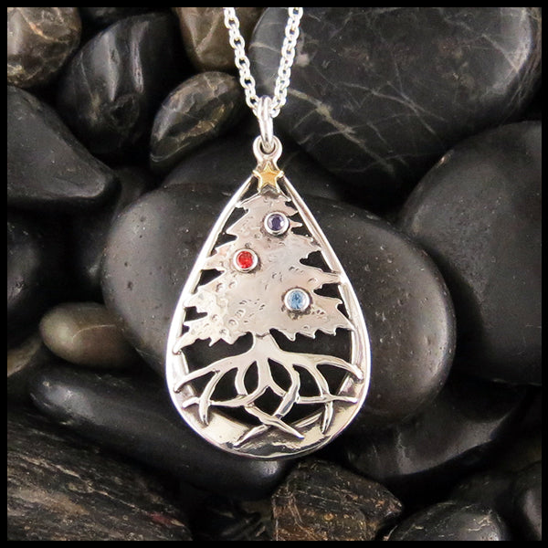 Pine  tree pendant with simulated birthstones