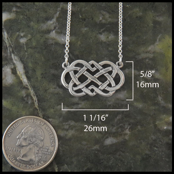 Infinite Love Celtic bar pendant in Sterling Silver measures 5/8" by 1 1/16"