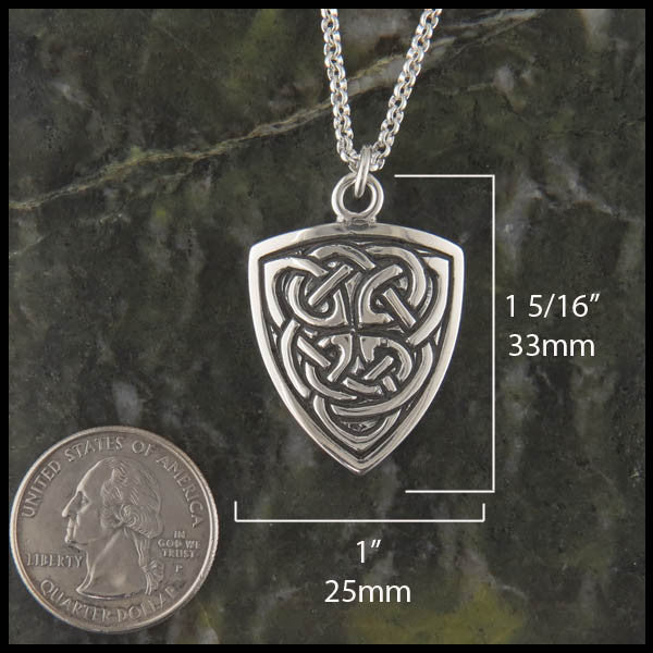 Celtic Shield necklace in Sterling Silver measures 1 5/16" by 1"