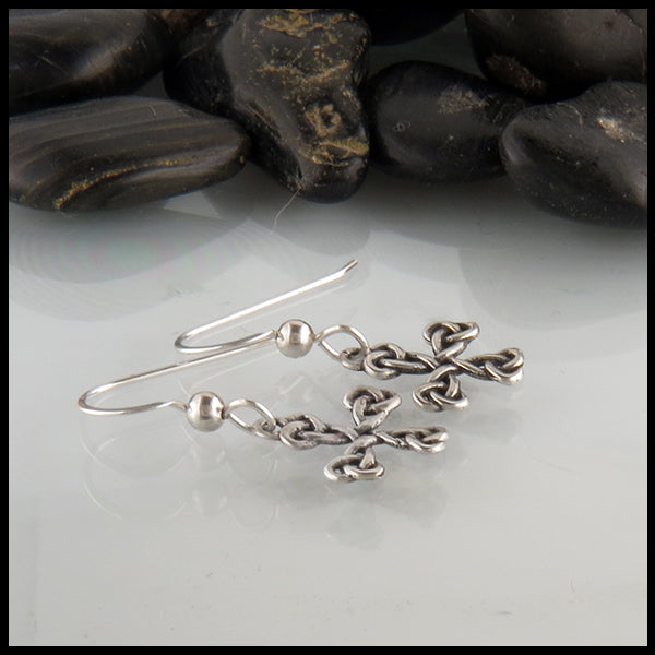 Profile view of Equal arm Celtic Cross Earrings