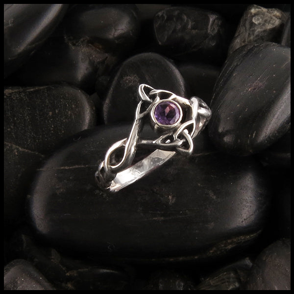 Silver Trinity Knot Ring with Amethyst