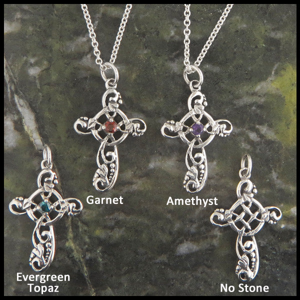 Feminine Ivy Celtic Cross with Gemstones