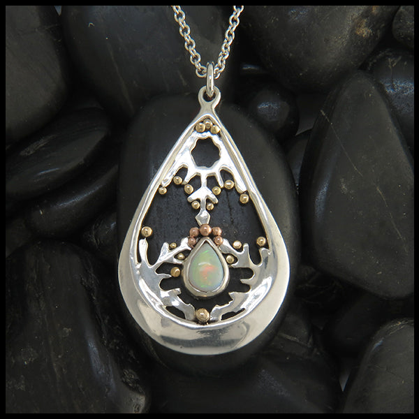 Frozen Opal Teardrop Pendant in silver and gold