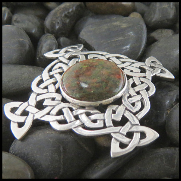 Celtic Knot brooch in Sterling Silver with Bloodstone