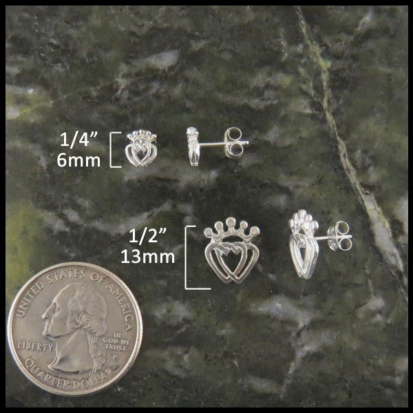 Small Luckenbooth post earrings measure 1/4" and Large Luckenbooth post earrings measure 1/2"
