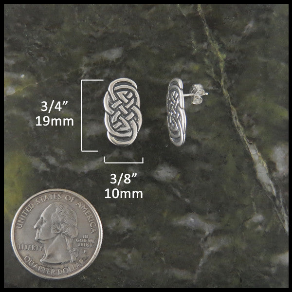 Eternity Knot Post Earrings in Sterling Silver measure 3/4" by 3/8"