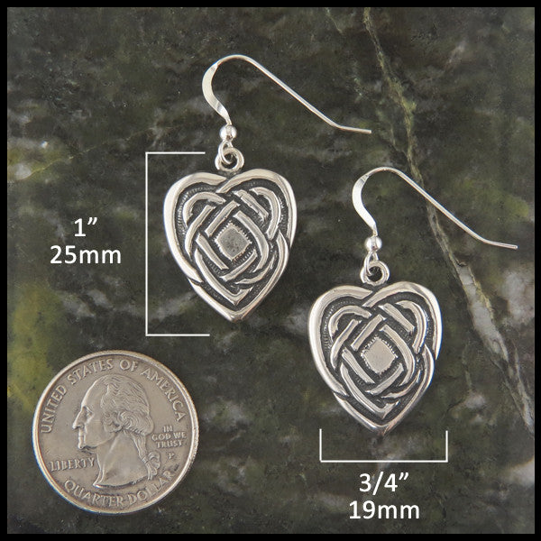 Heart Celtic Earrings in Sterling Silver measure 1" by 3/4"