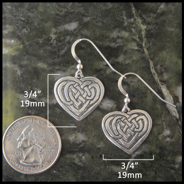 Heart Knot Celtic Drop earrings in Sterling Silver measures 3/4" by 3/4"