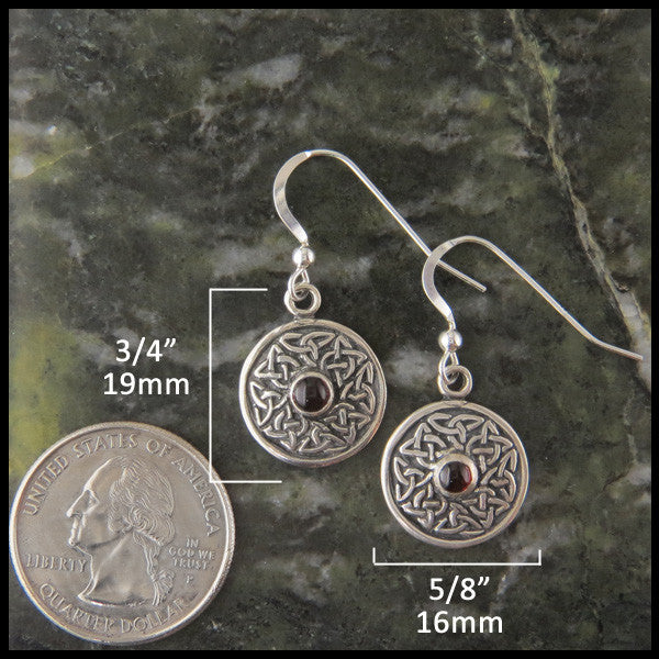 Celtic Drop Wheel of Life earrings with Amethyst, Garnet, Marble