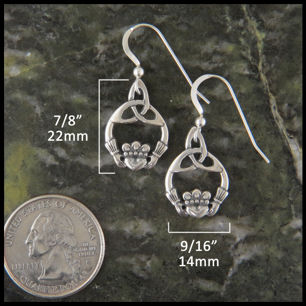 Trinity Claddagh Earrings in Sterling Silver