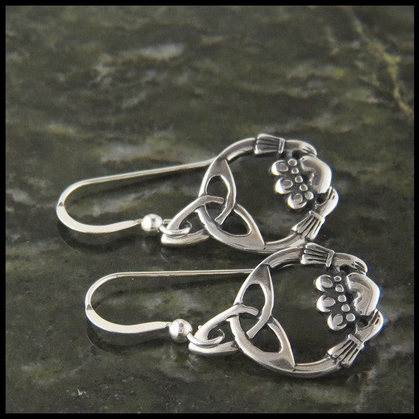 Trinity Claddagh Earrings in Silver