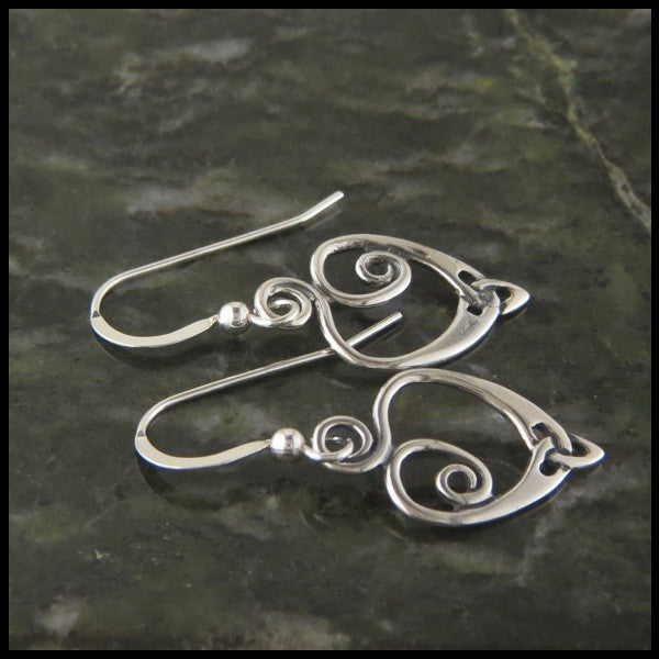 Spiral Celtic Knot Heart drop earrings in Sterling Silver