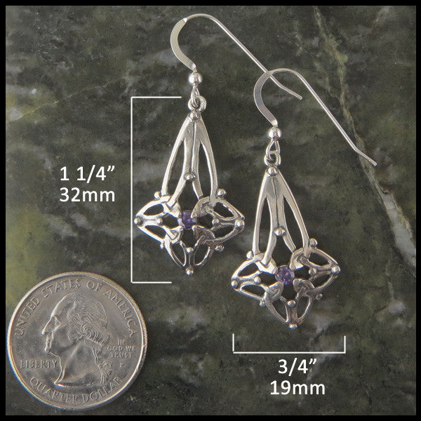Trinity Star Celtic Knot drop earrings in Sterling Silver with Birthstones