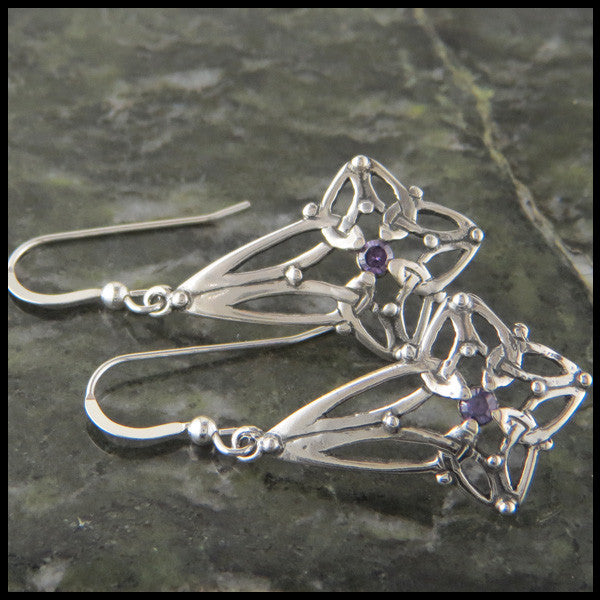 Trinity Star Celtic Knot drop earrings in Sterling Silver with Birthstones