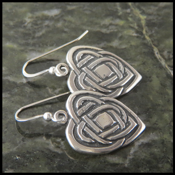 Large Heart drop Celtic Earrings in Silver