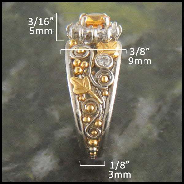 Daisy Yellow Sapphire and Diamond Halo Ivy Custom Ring