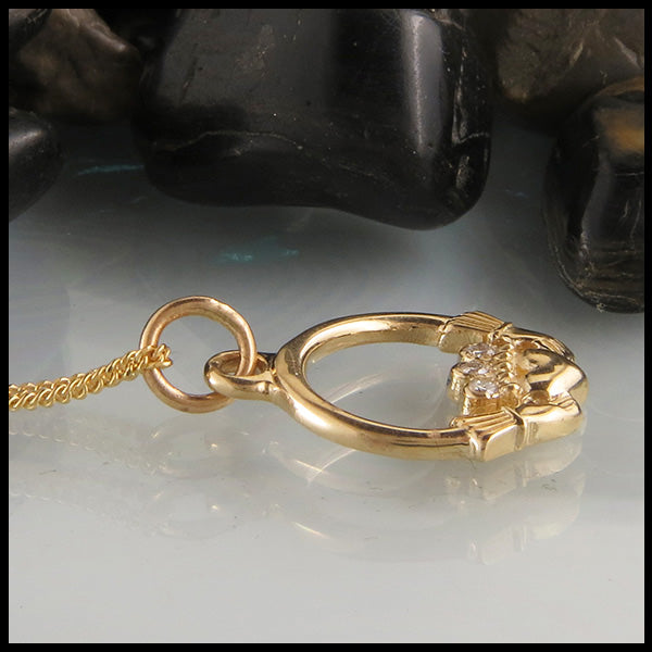 14K Gold Irish claddah Pendant with Diamonds