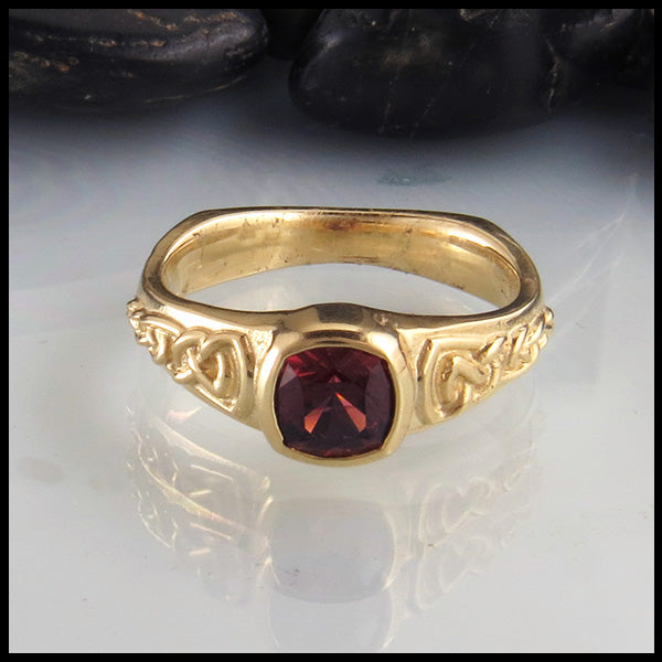 Custom Rhodolite Garnet Ring in yellow gold