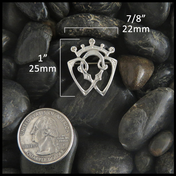 Small Scottish Luckenbooth brooch in Sterling Silver measures 1" by 7/8"