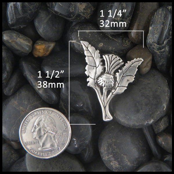 Scottish Thistle pin in Sterling Silver measures 1 1/2" by 1 1/4"