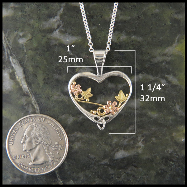 Sterling Silver and Gold pendant with Ivy and Flowers measures 1 1/4" by 1"