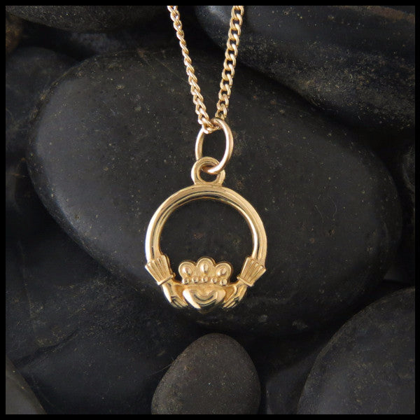 Irish Claddagh Pendant Necklace in 14K Gold designed by Walker Metalsmiths