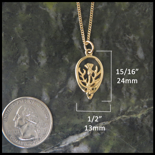 Triquetra Thistle pendant in 14K Gold.